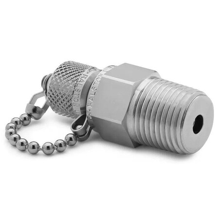 Ralston Instruments Ralston Male Npt X Male Quick-Test Adapter With Cap And Chain, 0.5in, Stainless Steel QTFT-4MS0